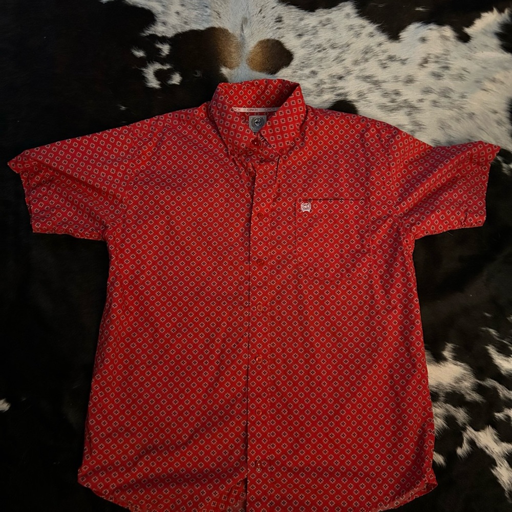 Cinch Red Casual Button Down Shirt Vibrant and Textured